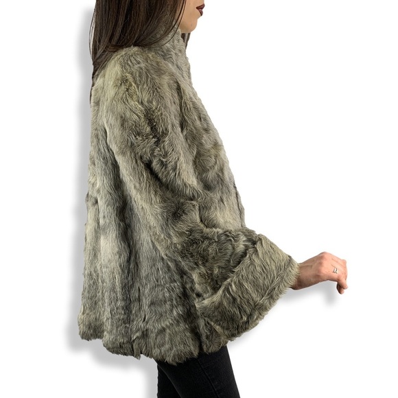 50s natural gray curly goat fur A-line swing coat - Picture 4 of 8